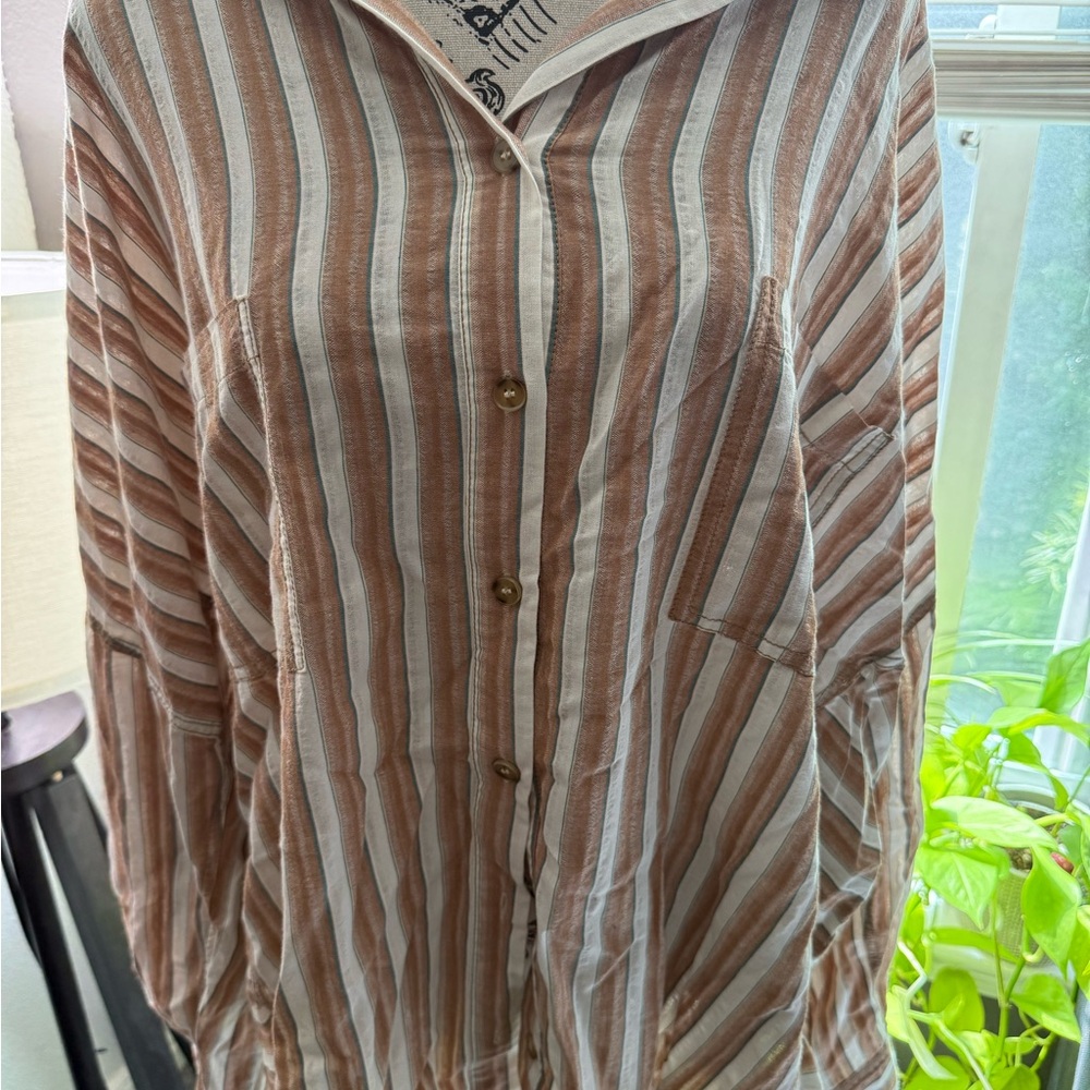 Bohme Brown and Cream Long Sleeve Button Down Shirt